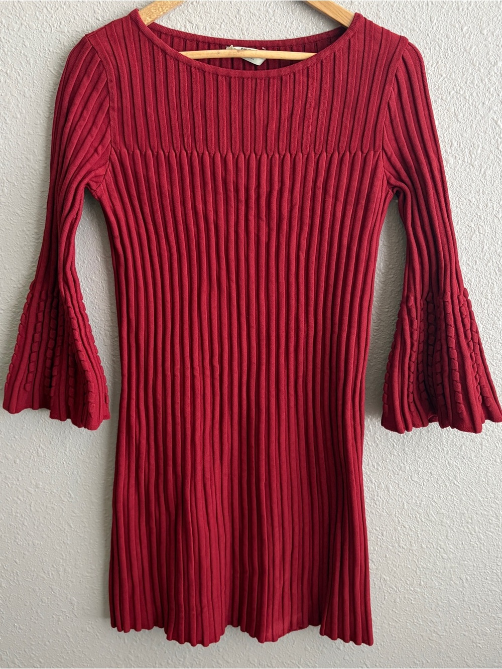 Fendi Red Ribbed Knit Long Bell Sleeve Sweater Dress Made In Italy 40